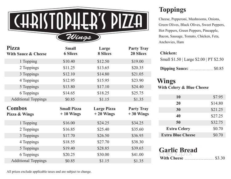Christopher's Pizza - Port Colborne, ON menu_pic