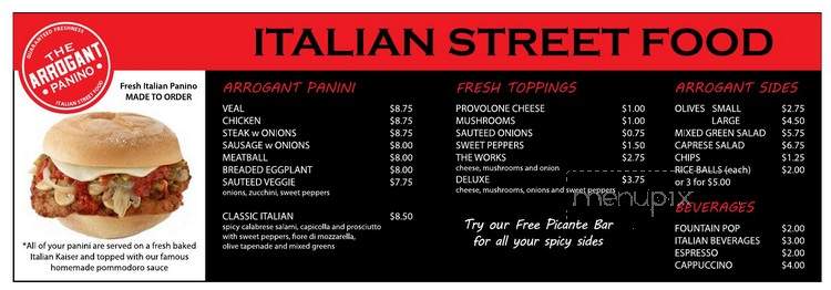 The Arrogant Panino - St. Catharines, ON menu_pic