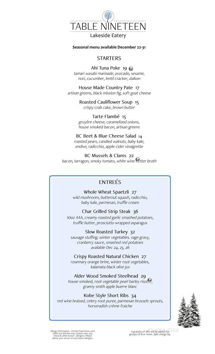 Table Nineteen Lakeside Eatery - Whistler, BC menu_pic