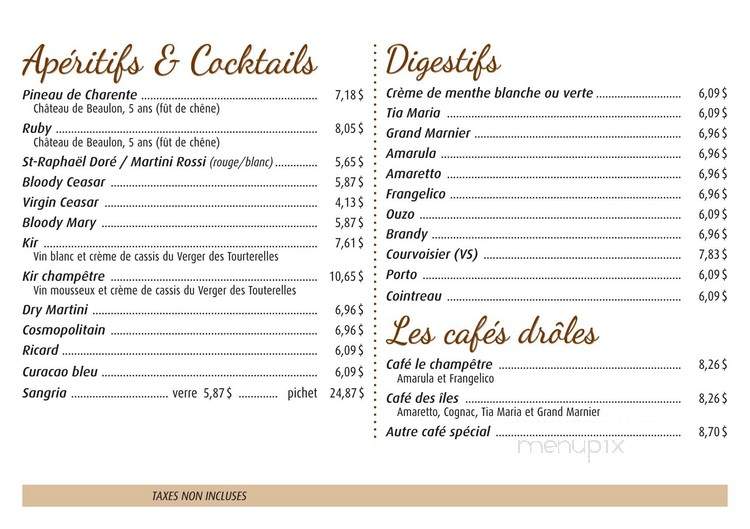 Le Champetre - Duparquet, QC menu_pic