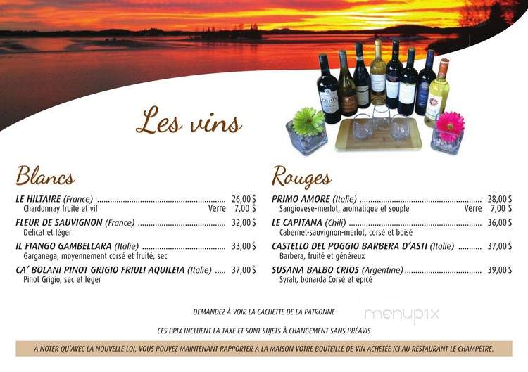 Le Champetre - Duparquet, QC menu_pic
