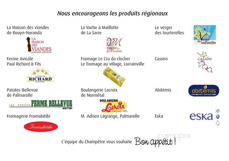 Le Champetre - Duparquet, QC menu_pic
