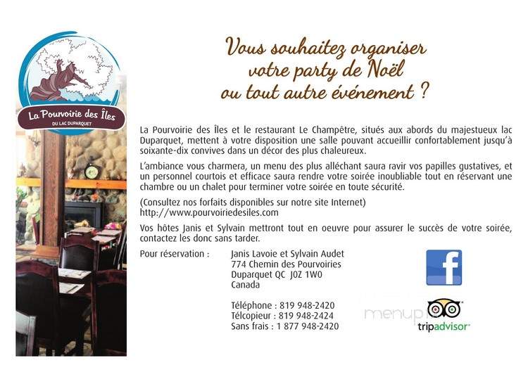 Le Champetre - Duparquet, QC menu_pic
