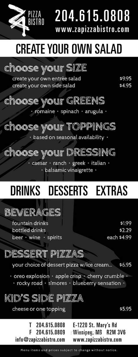 Za Pizza Bistro - Winnipeg, MB menu_pic