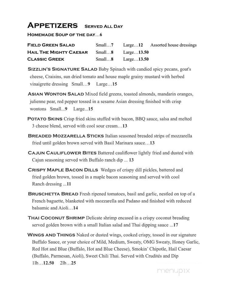 Sizzlin - Meaford, ON menu_pic