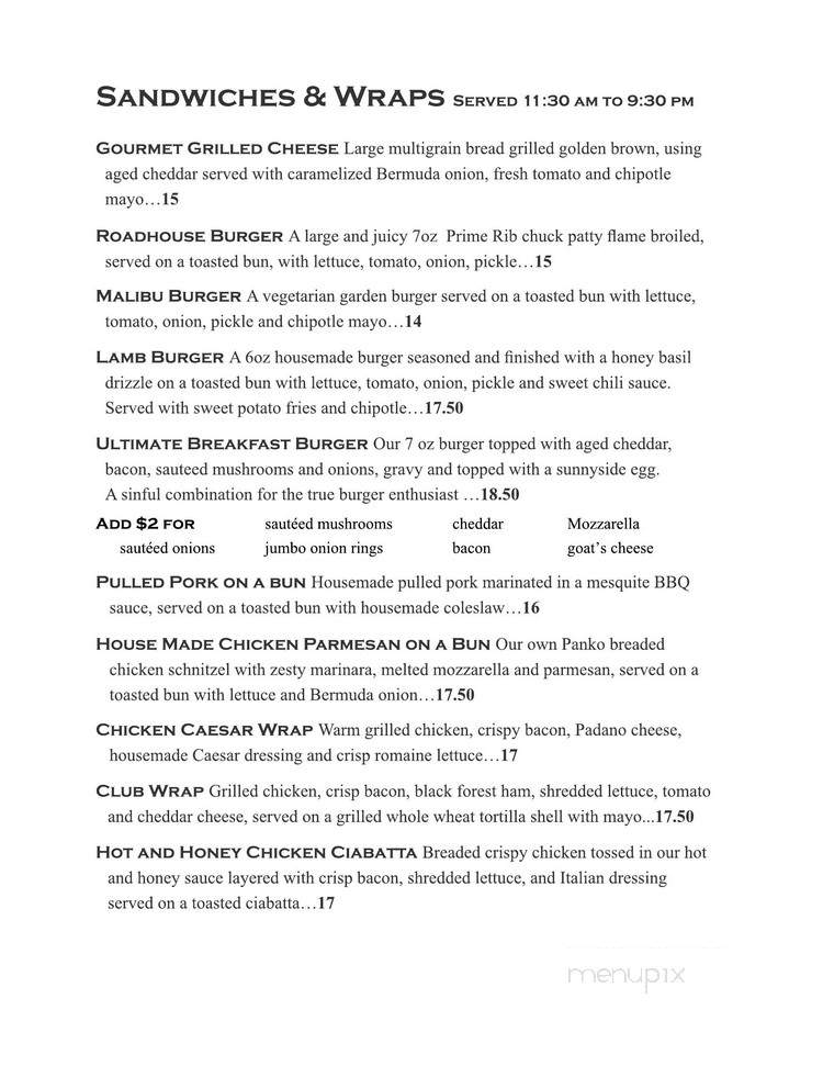 Sizzlin - Meaford, ON menu_pic