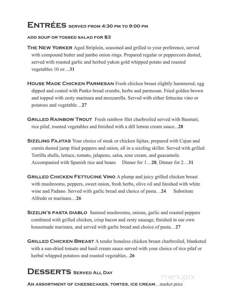 Sizzlin - Meaford, ON menu_pic