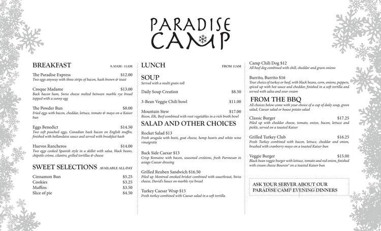 Paradise Camp - Vernon, BC menu_pic