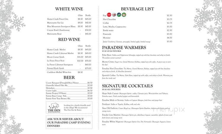 Paradise Camp - Vernon, BC menu_pic