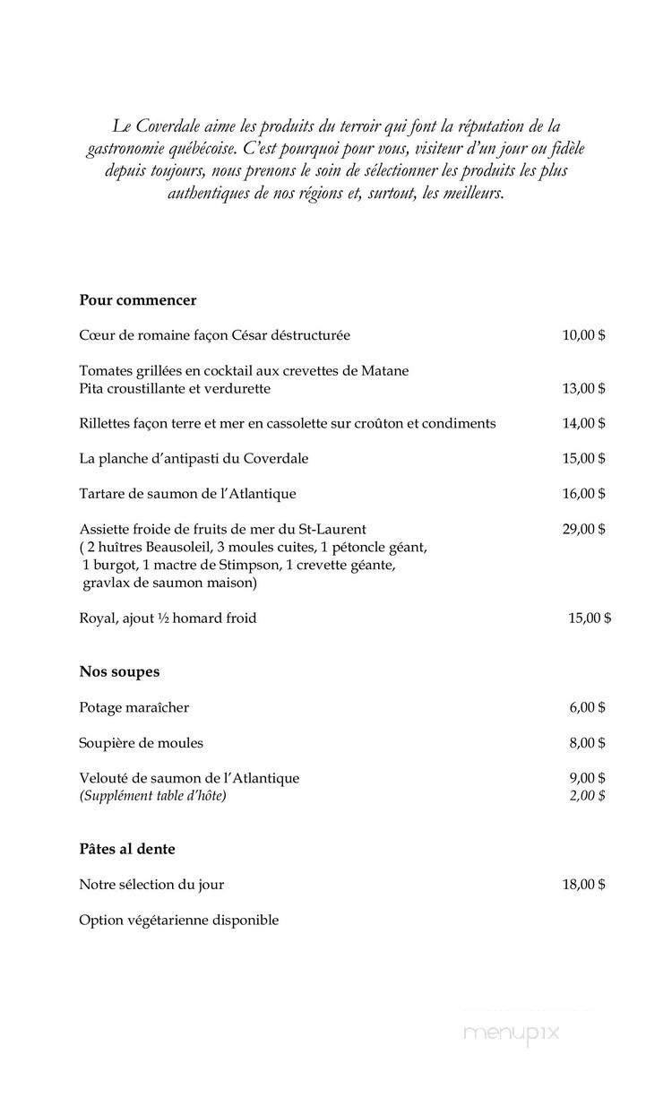 Le Coverdale - Tadoussac, QC menu_pic