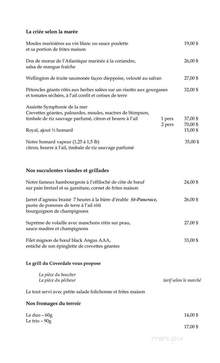 Le Coverdale - Tadoussac, QC menu_pic
