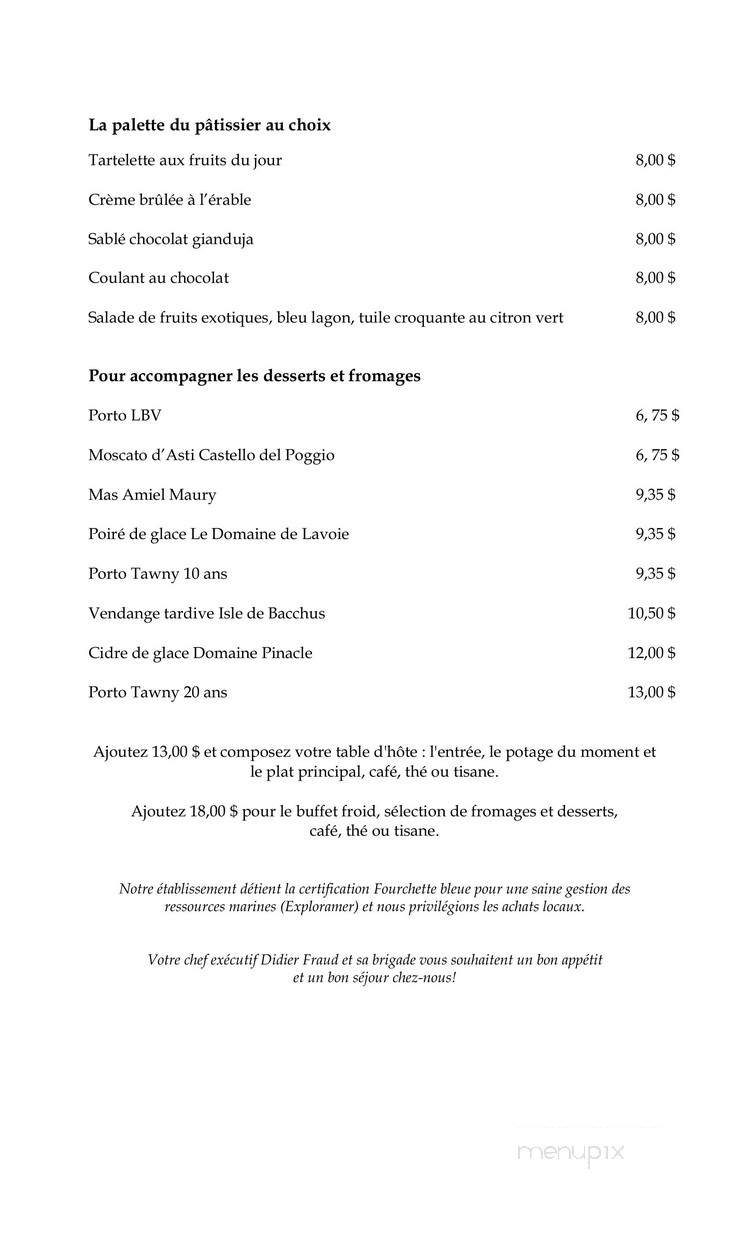 Le Coverdale - Tadoussac, QC menu_pic