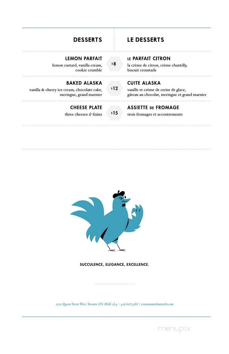 Restaurant Chantecler - Toronto, ON menu_pic