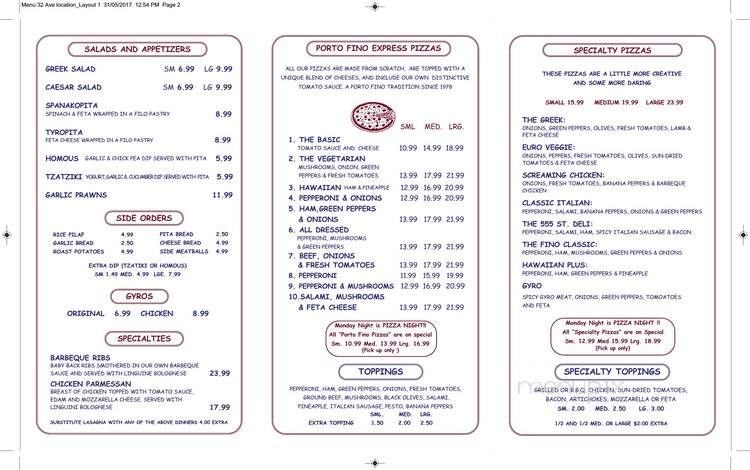 Porto Fino Express - Surrey, BC menu_pic