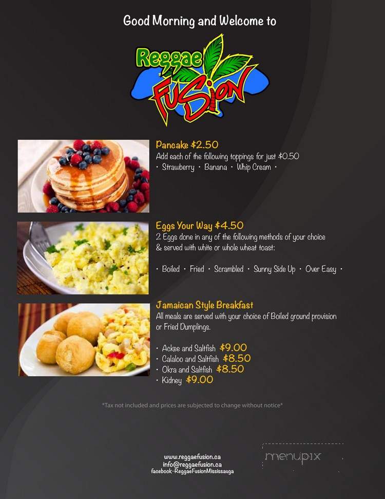 Reggae Fusion - Mississauga, ON menu_pic