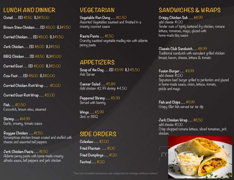 Reggae Fusion - Mississauga, ON menu_pic