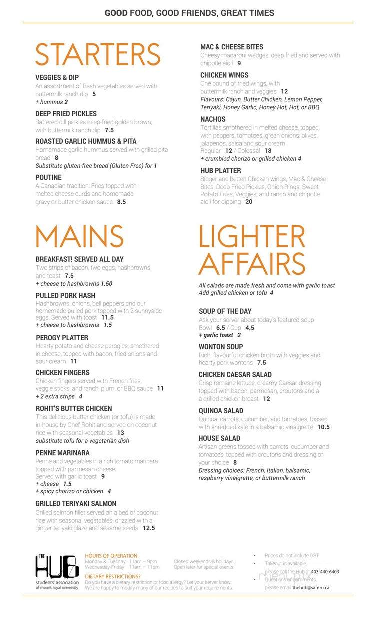 The Hub - Calgary, AB menu_pic