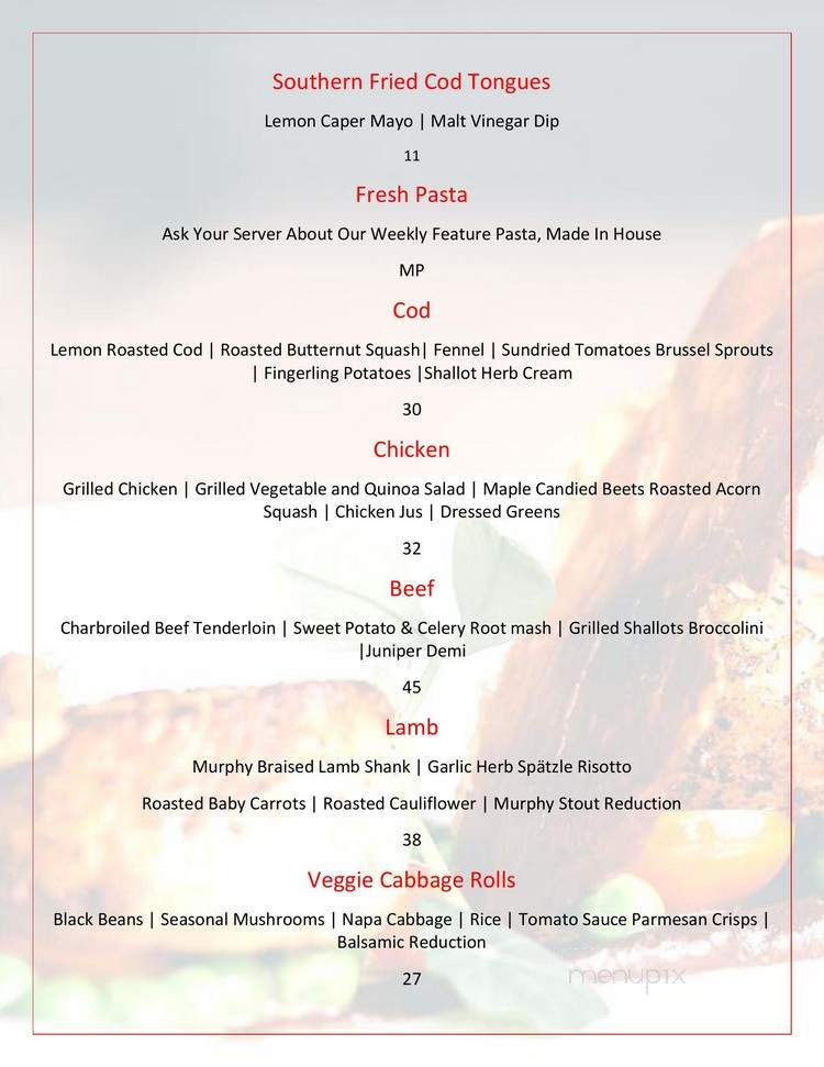 Exile Restaurant and Lounge - St. John's, NL menu_pic