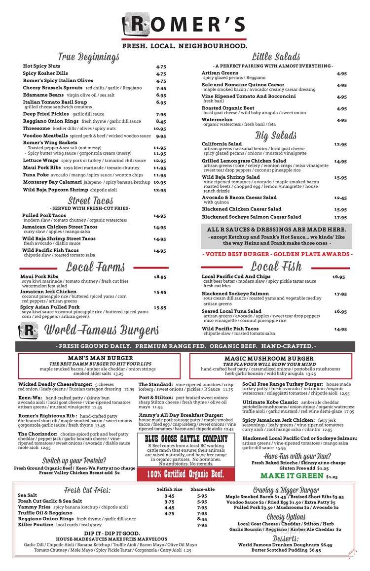 Romer's - Port Moody, BC menu_pic