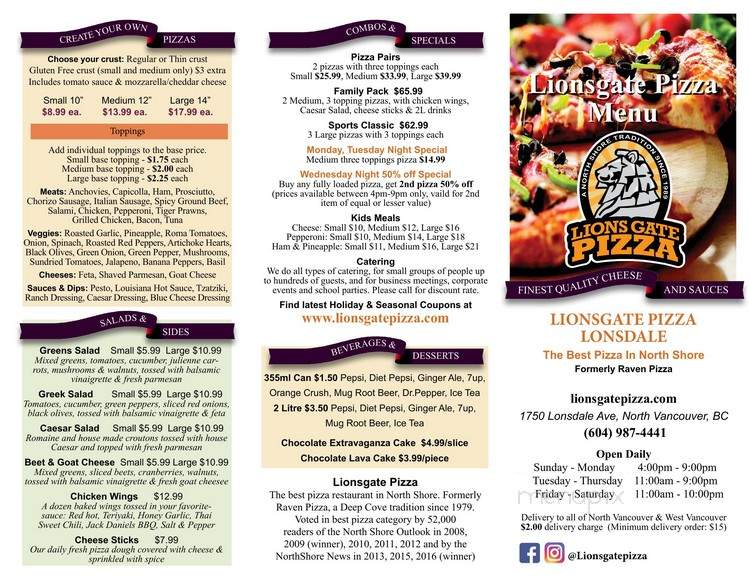 Lionsgate Pizza - North Vancouver, BC menu_pic