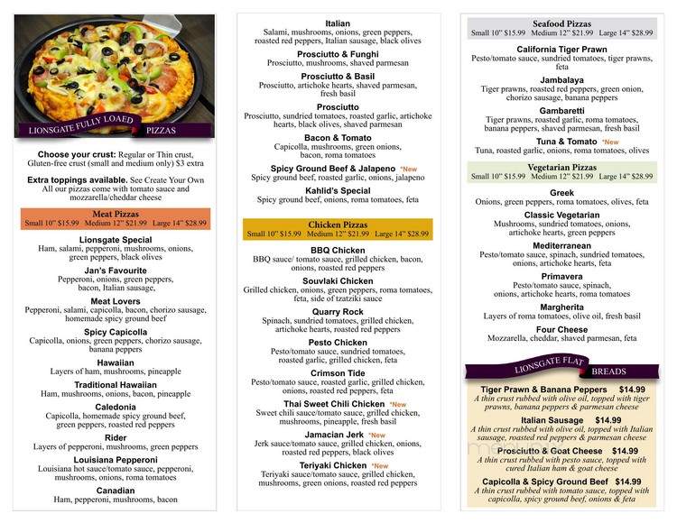 Lionsgate Pizza - North Vancouver, BC menu_pic