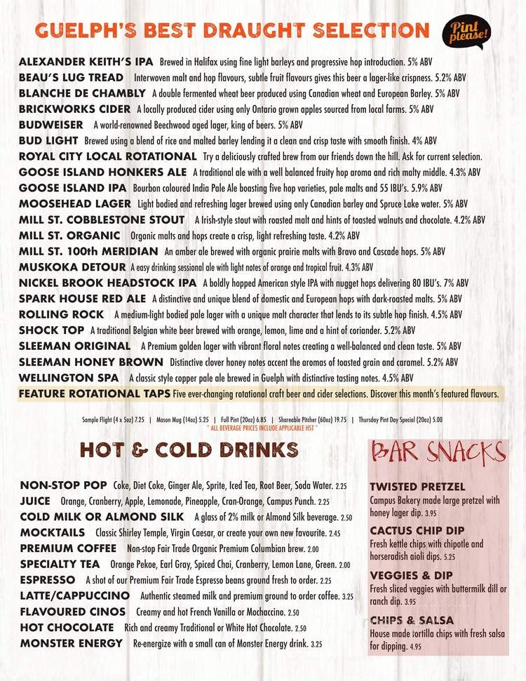 Brass Taps - Guelph, ON menu_pic