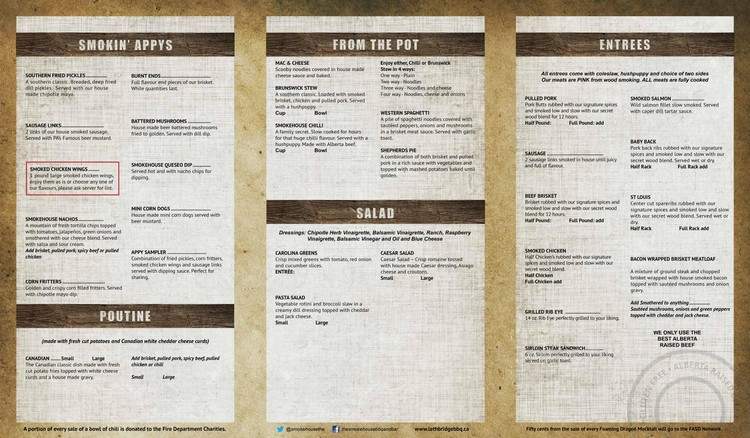 The Smokehouse BBQ and Bar - Lethbridge, AB menu_pic