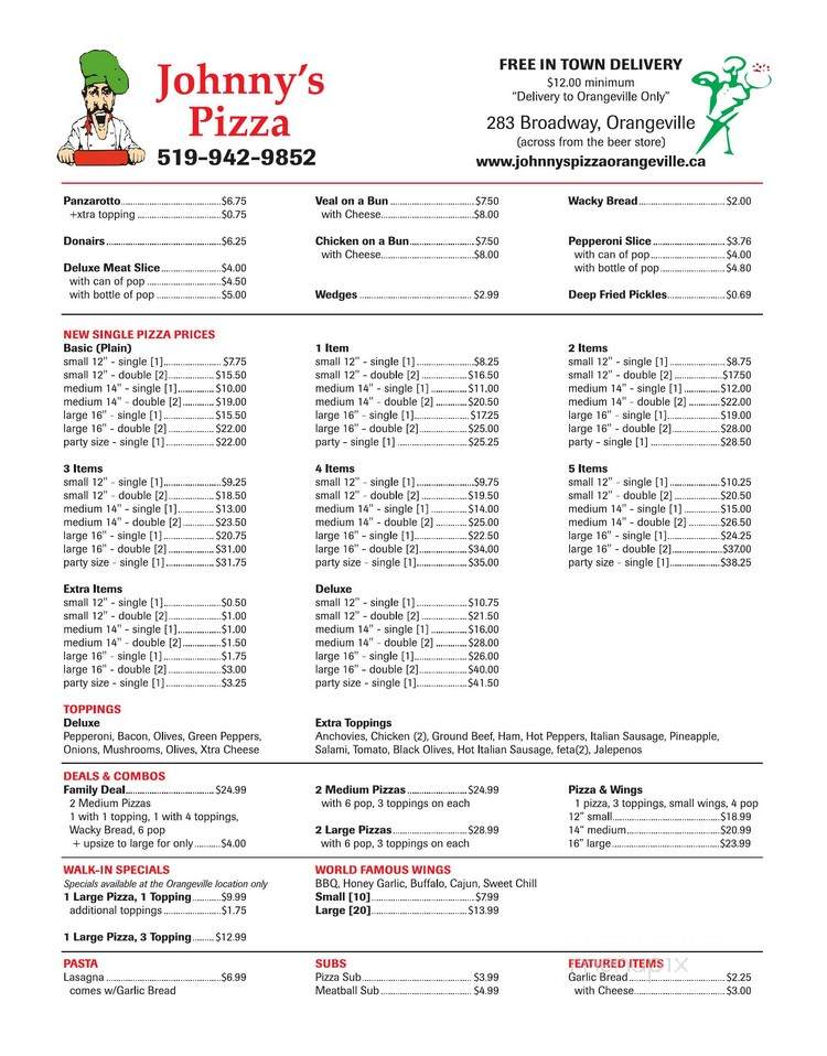 Johnny's Pizza Orangeville - Orangeville, ON menu_pic