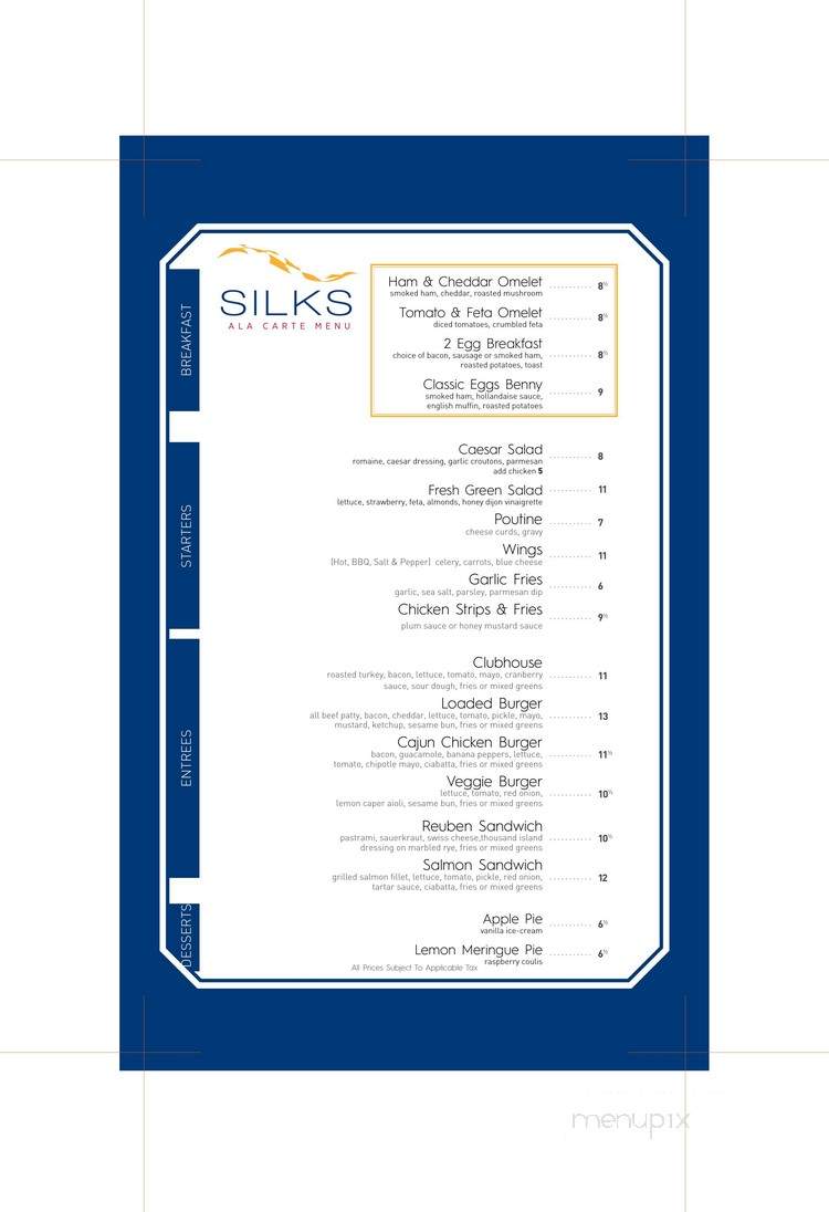 Silks Restaurant - Vancouver, BC menu_pic