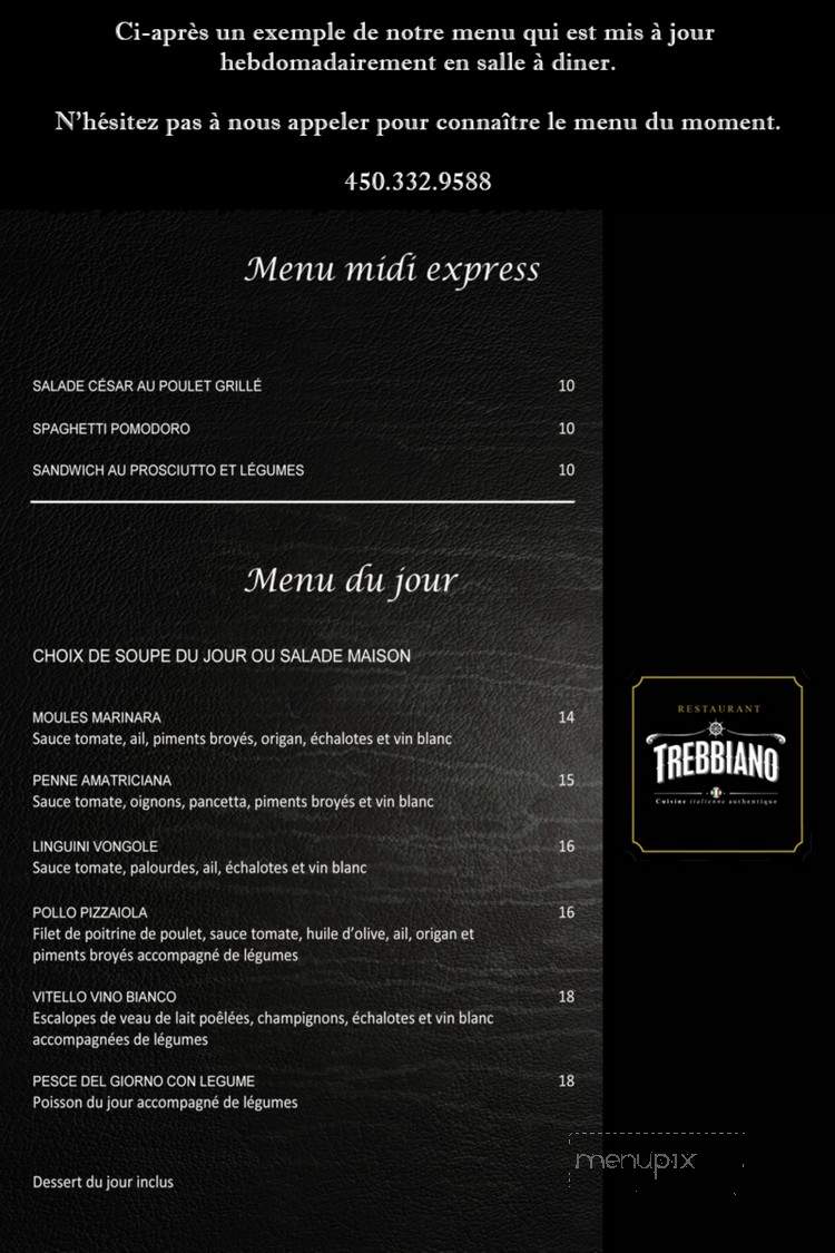 Restaurant Trebbiano - Longueuil, QC menu_pic