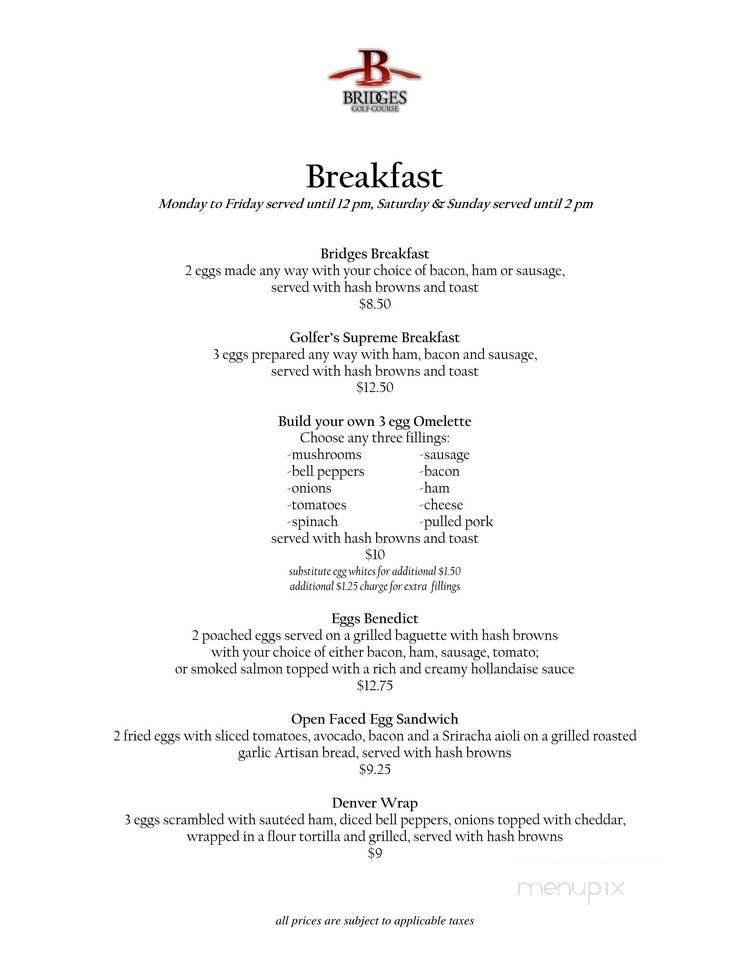 Bridges Golf course restaurant - Starbuck, MB menu_pic