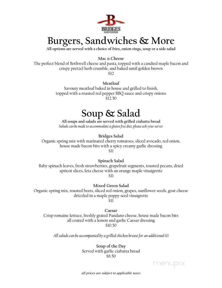 Bridges Golf course restaurant - Starbuck, MB menu_pic
