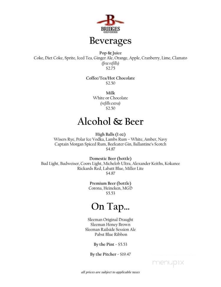 Bridges Golf course restaurant - Starbuck, MB menu_pic