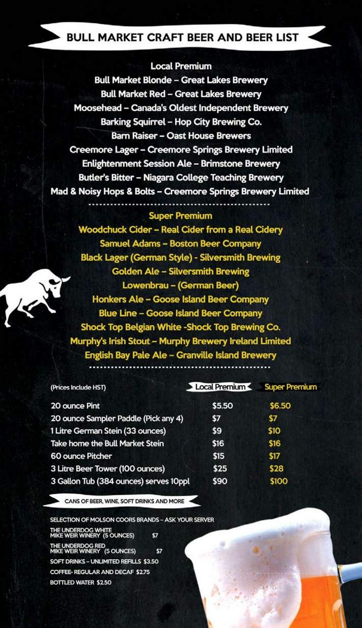 Bull Market - Niagara Falls, ON menu_pic