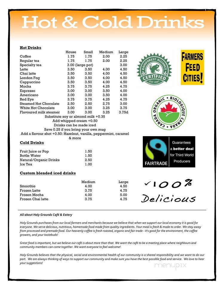 Holy Grounds Cafe and Eatery - Cannington, ON menu_pic