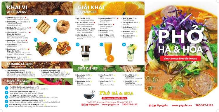 Pho Ha & Hoa - Edmonton, AB menu_pic