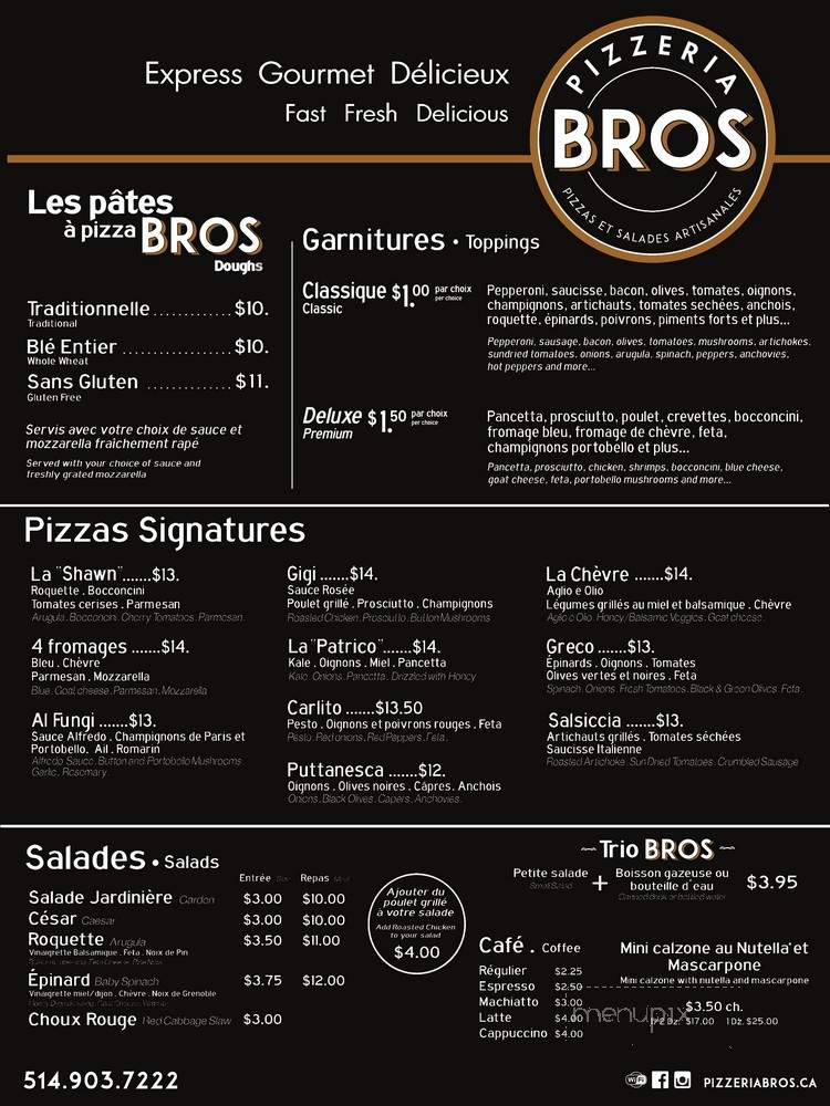 Pizzeria Bros - Montreal, QC menu_pic