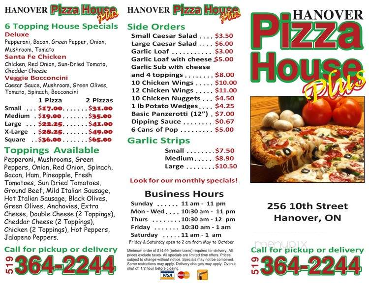 Hanover Pizza House - Hanover, ON menu_pic