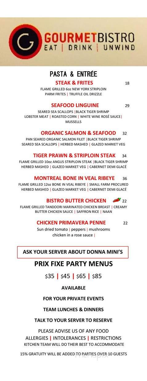 Gourmet Bistro - Thornhill, ON menu_pic
