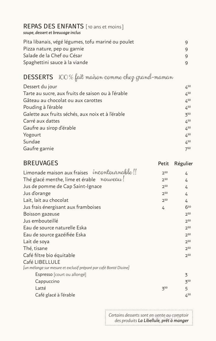La Libellule - Saint-Jean-Port-Joli, QC menu_pic
