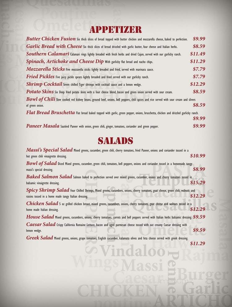 Raj & Chris Massi Sports Bar & Grill - Brampton, ON menu_pic