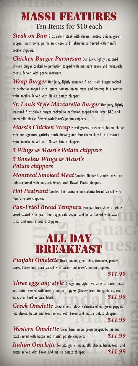 Raj & Chris Massi Sports Bar & Grill - Brampton, ON menu_pic