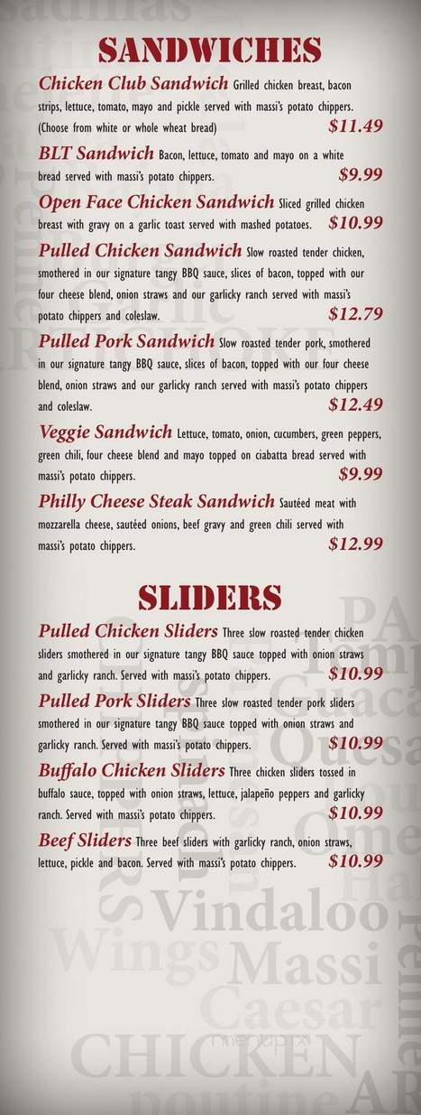 Raj & Chris Massi Sports Bar & Grill - Brampton, ON menu_pic