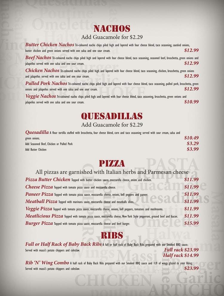 Raj & Chris Massi Sports Bar & Grill - Brampton, ON menu_pic