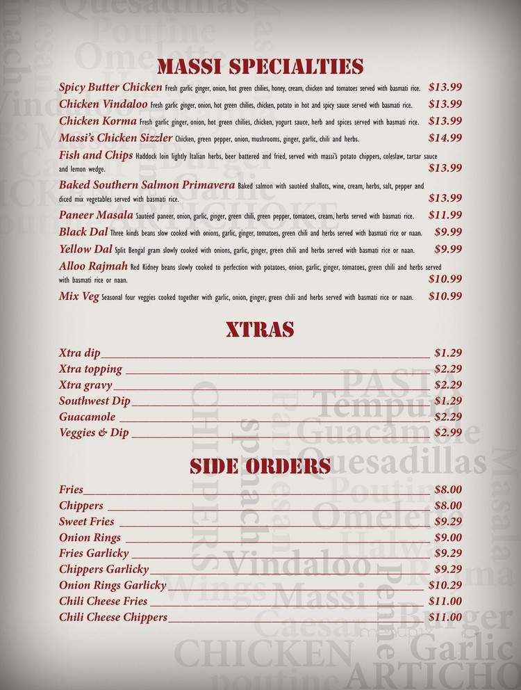 Raj & Chris Massi Sports Bar & Grill - Brampton, ON menu_pic
