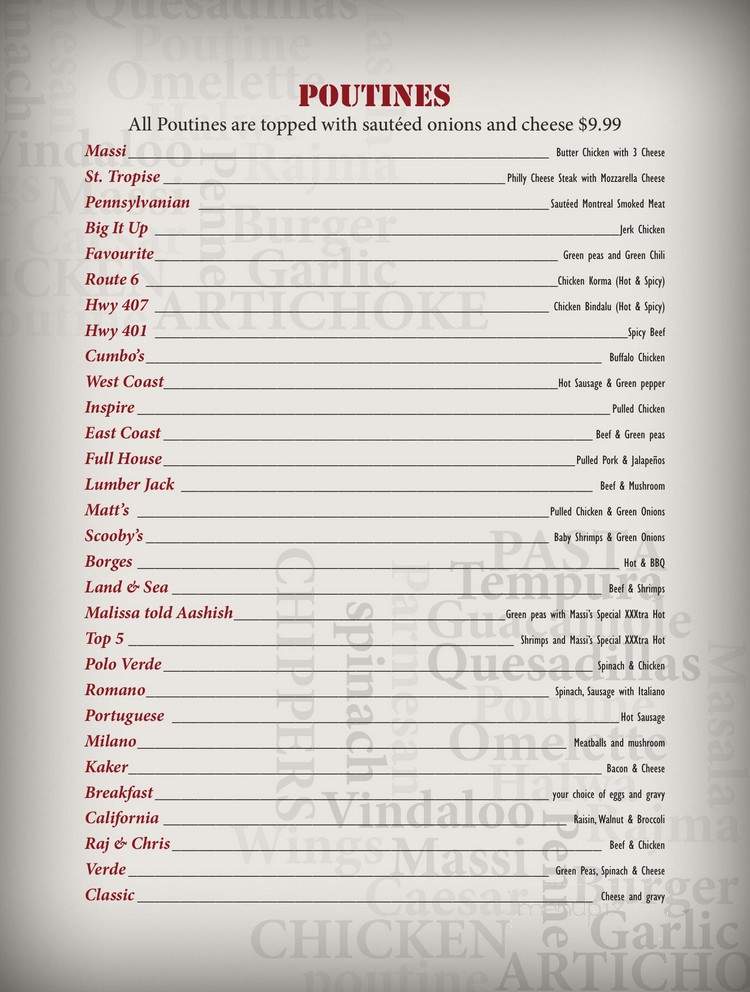 Raj & Chris Massi Sports Bar & Grill - Brampton, ON menu_pic