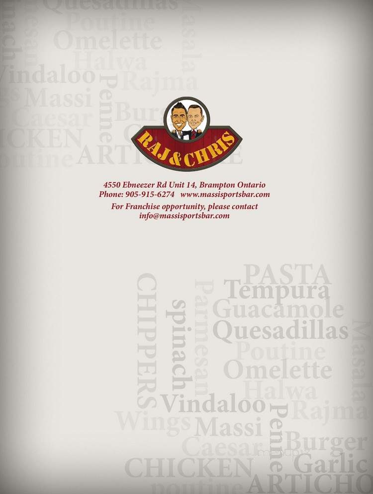 Raj & Chris Massi Sports Bar & Grill - Brampton, ON menu_pic