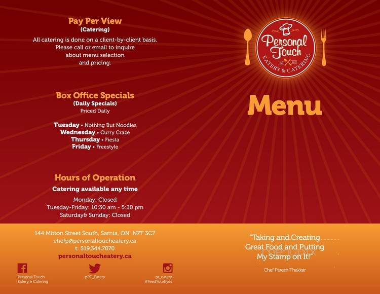 Personnal Touch Eatery & Catering - Sarnia, ON menu_pic