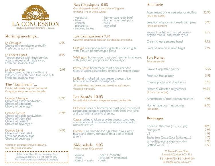 La Concession- Boutique + Comptoir Alimentaire - Montreal, QC menu_pic