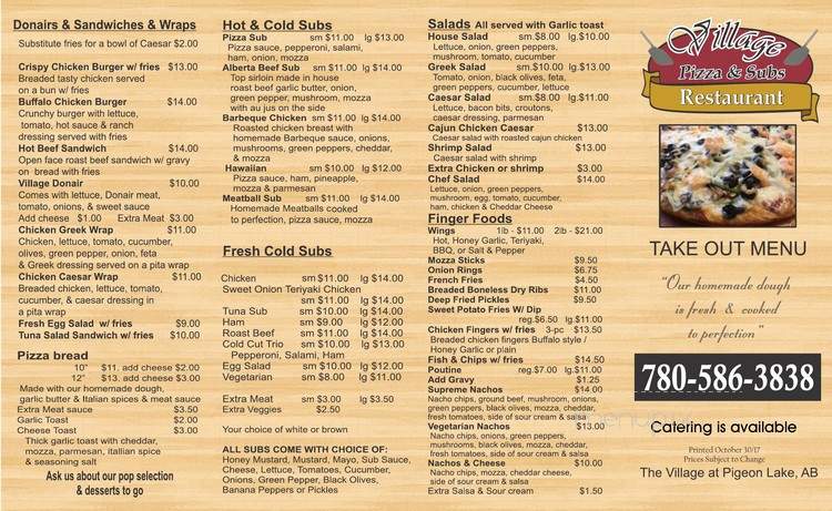 Village Pizza and Subs - Westerose, AB menu_pic